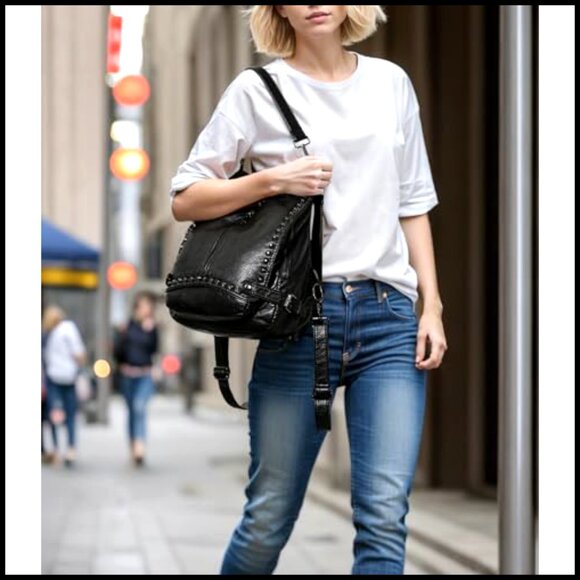 Convertible Backpack Purse PU Leather Studded Rucksack Shoulder Bag Chic main image 6